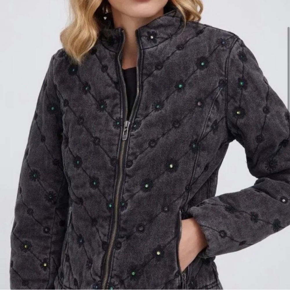 NWT Desigual Denim Quilted/Embellished Jacket Size 36